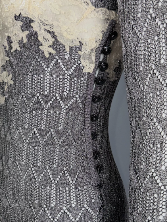 F/W 1998 Christian Dior by John Galliano Runway Silver Knit & Lace L/S Mermaid Maxi Dress