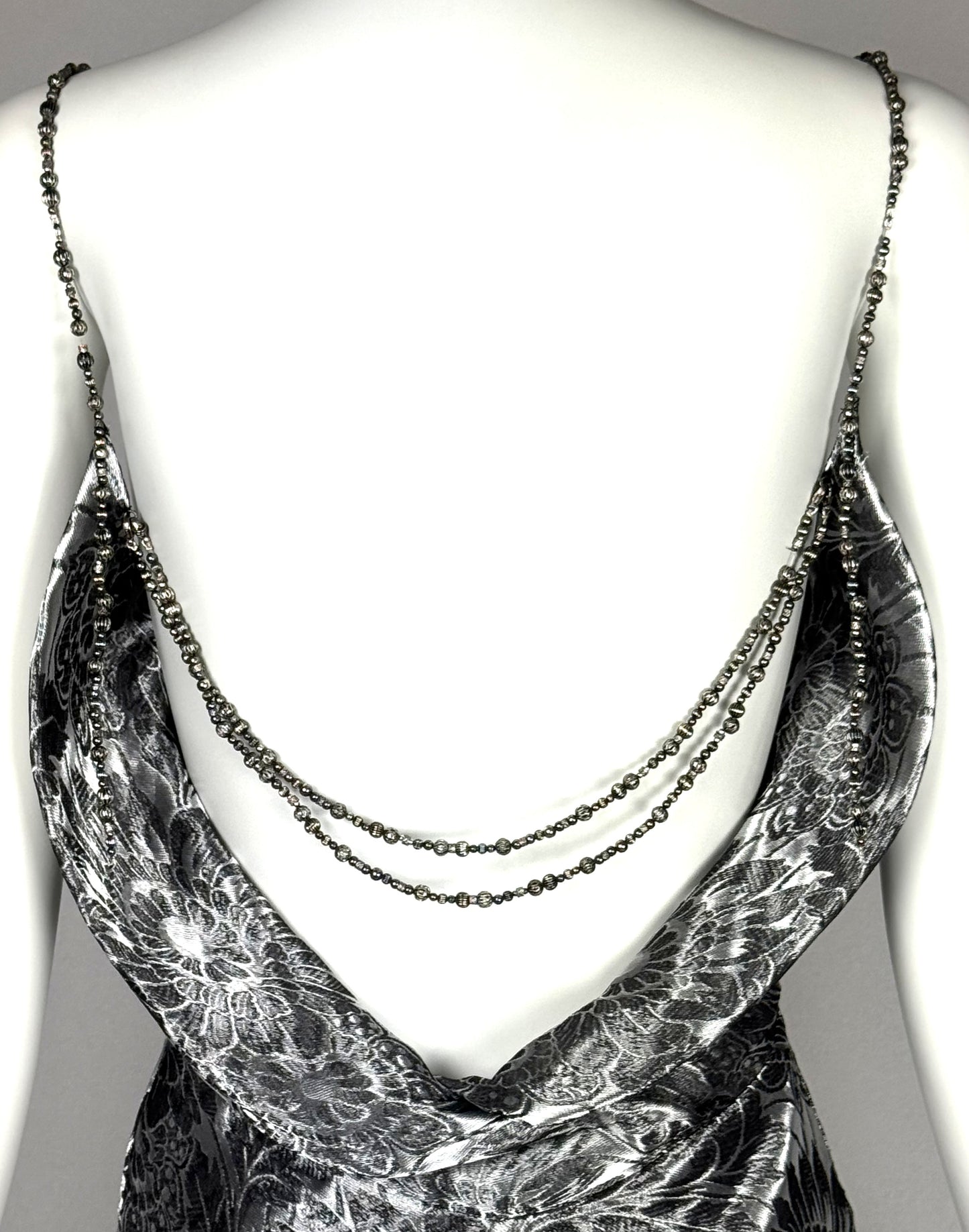 F/W 1998 Christian Dior by John Galliano Silver Lamé Bias Cut Beaded Necklace Straps Mermaid Maxi Dress Gown