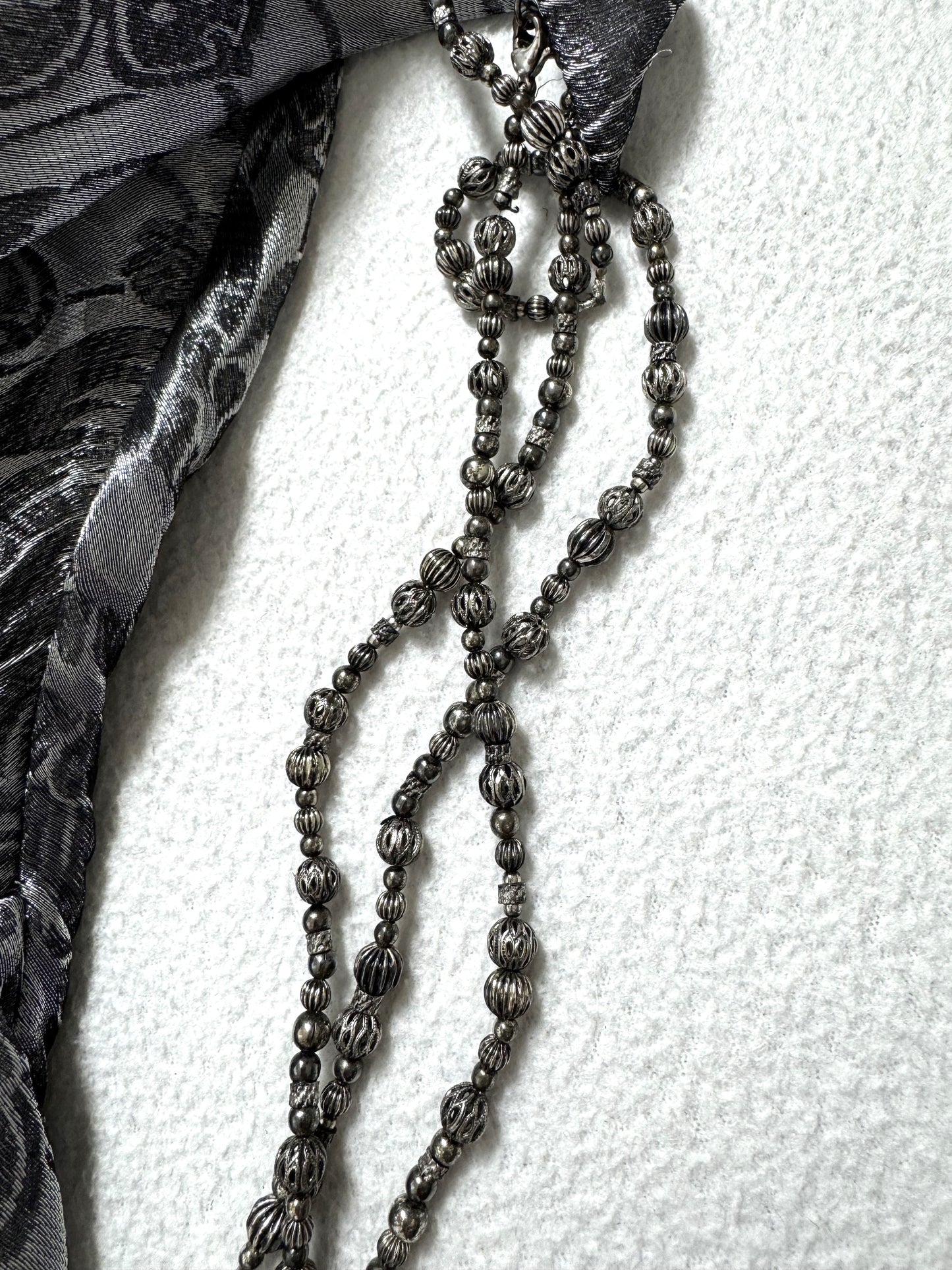 F/W 1998 Christian Dior by John Galliano Silver Lamé Bias Cut Beaded Necklace Straps Mermaid Maxi Dress Gown