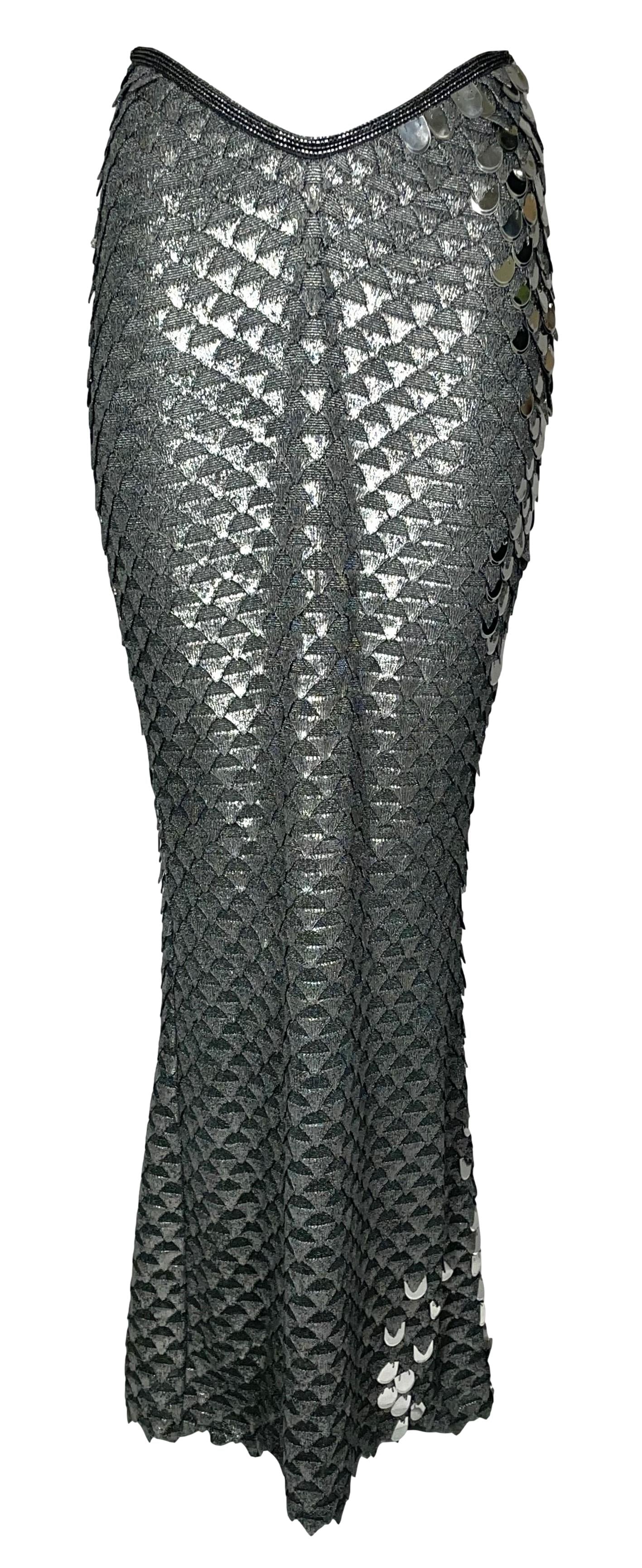 Vintage F/W 1998 Gianfranco Ferre Runway Gray & Silver Mermaid Scales Maxi Skirt