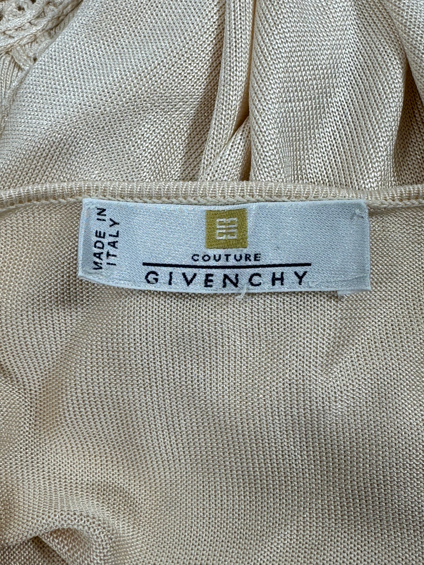 Vintage 1998 Givenchy by Alexander McQueen Sheer Cream Knit High Neck Sleeveless Bodycon Dress