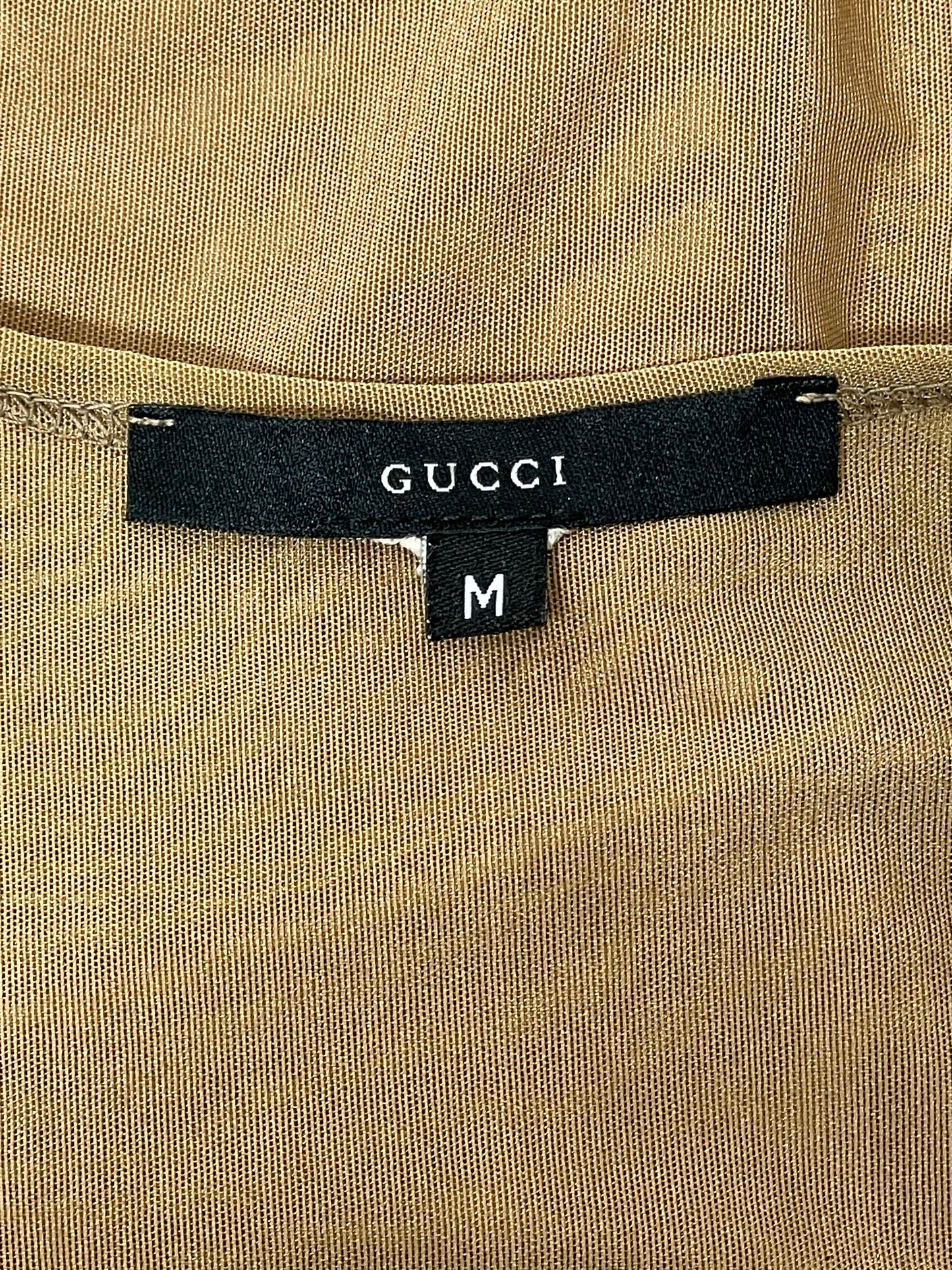 1998 Gucci by Tom Ford Sheer Gold Nylon Mesh Tunic Micro Mini Dress Tank Top