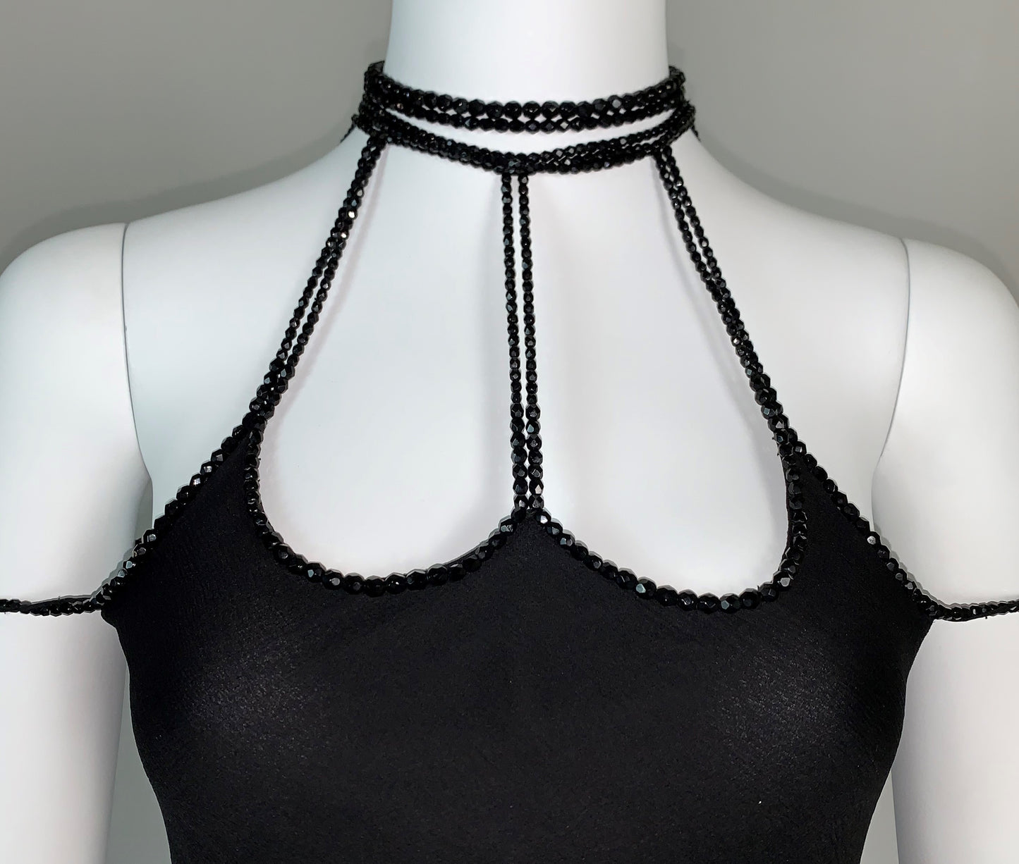 1998 Resort Christian Dior by John Galliano Runway Black Silk Beaded Choker Dress