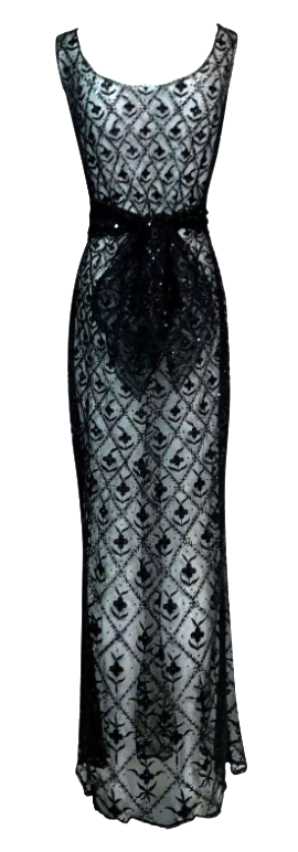 Resort 1998 Christian Dior by John Galliano Runway Old Hollywood Sheer Black Beaded Mermaid Maxi Dress