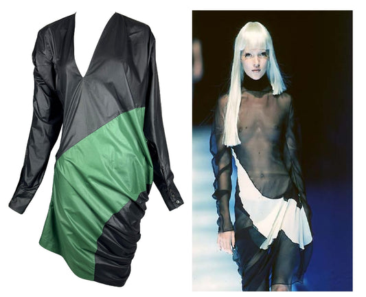 Vintage S/S 1998 Alexander McQueen Black & Green Asymmetrical Mini Dress