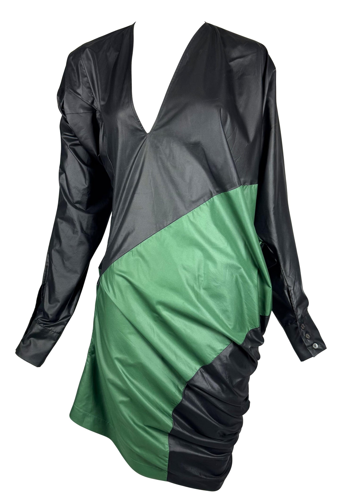 Vintage S/S 1998 Alexander McQueen Black & Green Asymmetrical Mini Dress