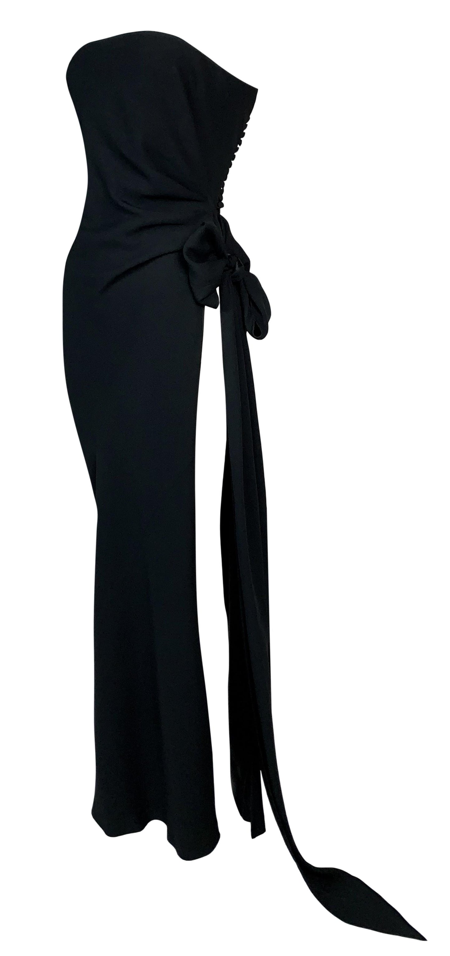S/S 1998 Christian Dior by John Galliano Strapless Black High Slit Bow Dress