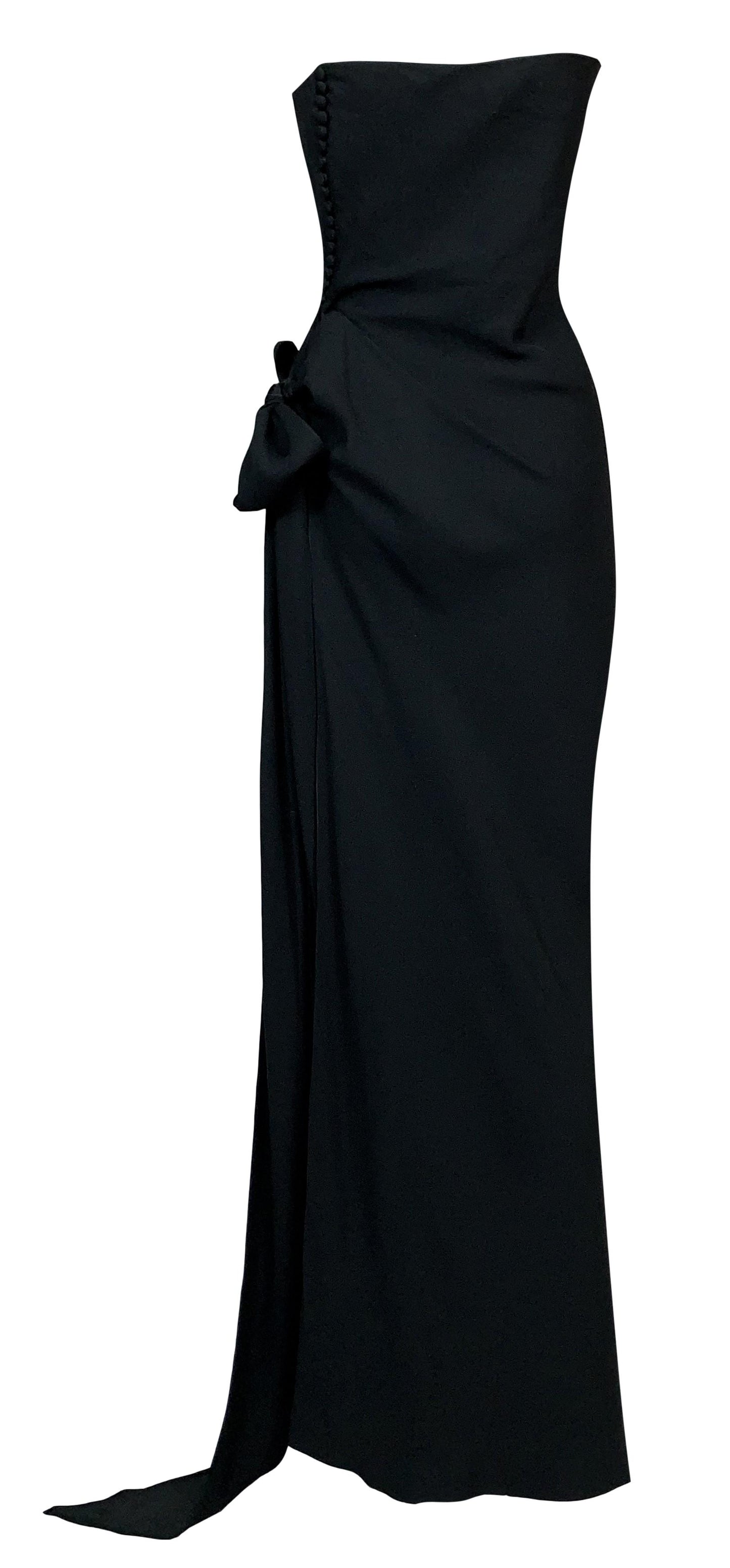 S/S 1998 Christian Dior by John Galliano Strapless Black High Slit Bow Dress