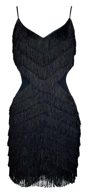Vintage S/S 1998 Christian Dior by John Galliano 1930's Flapper Style Black Fringe Mini Dress