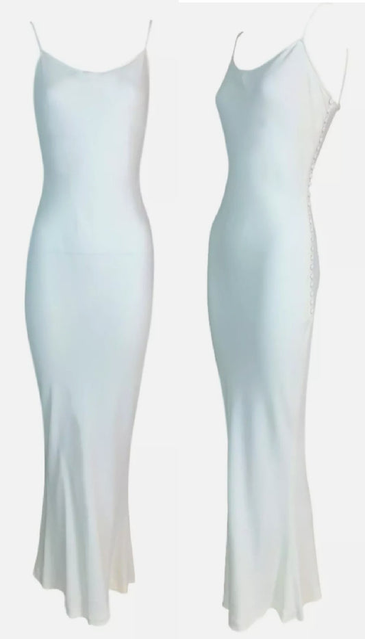 Vintage S/S 1998 Christian Dior by John Galliano Semi-Sheer Ivory Satin Long Mermaid Gown Dress