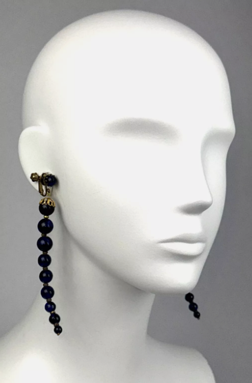 S/S 1998 Christian Dior by John Galliano Runway Extra Long Dark Blue Drop Earrings