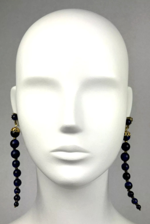 S/S 1998 Christian Dior by John Galliano Runway Extra Long Dark Blue Drop Earrings
