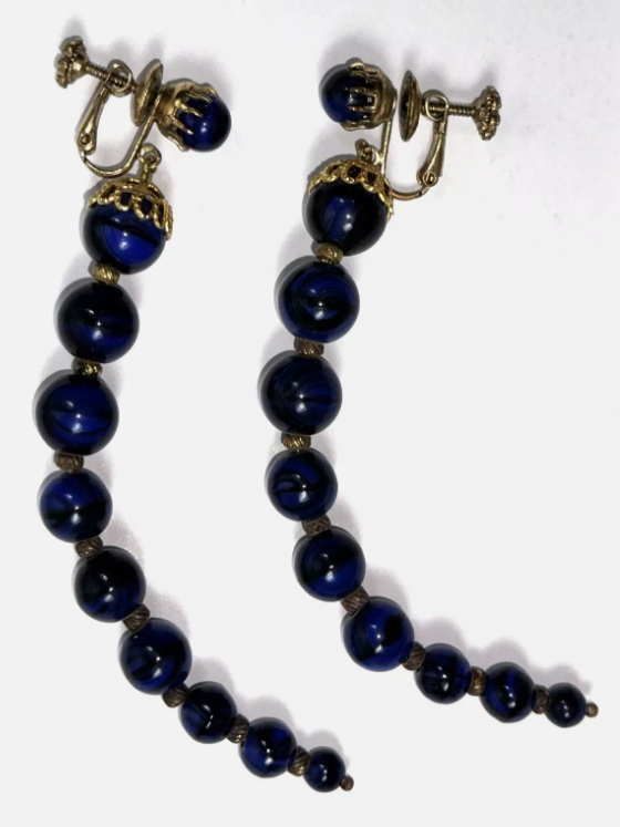 S/S 1998 Christian Dior by John Galliano Runway Extra Long Dark Blue Drop Earrings