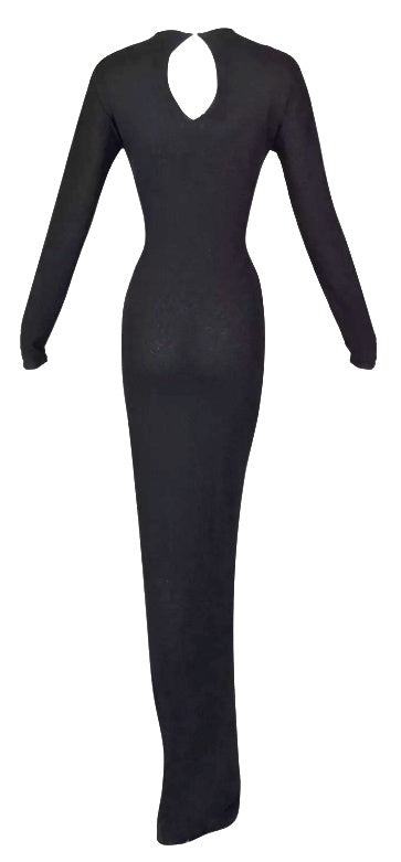 S/S 1998 Gucci by Tom Ford Runway Semi-Sheer Black Bodystocking L/S Wiggle Maxi Dress