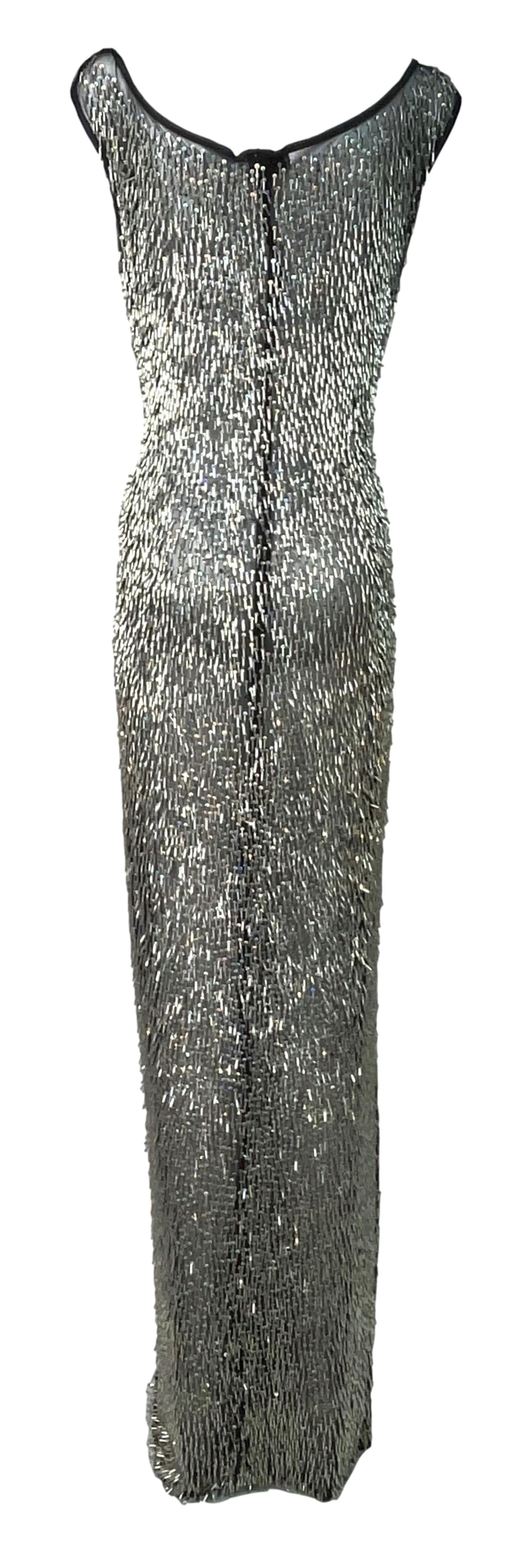 S/S 1998 Todd Oldham Runway Sheer Black Punk Rock Mesh Beaded Extra Long Maxi Dress