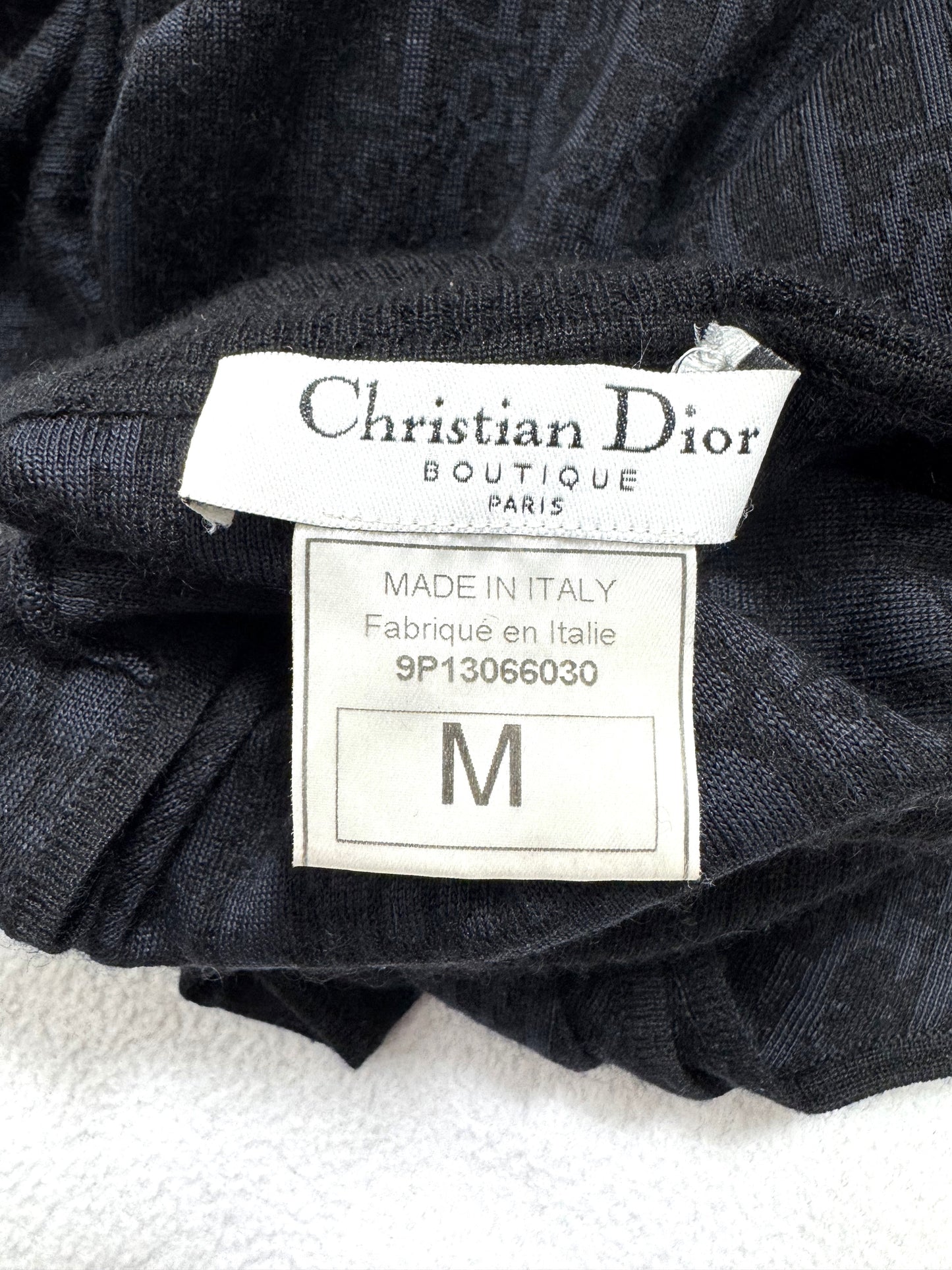 Vintage 1999 Christian Dior by John Galliano Black Logo Monogram Cashmere & Silk Bodycon Dress
