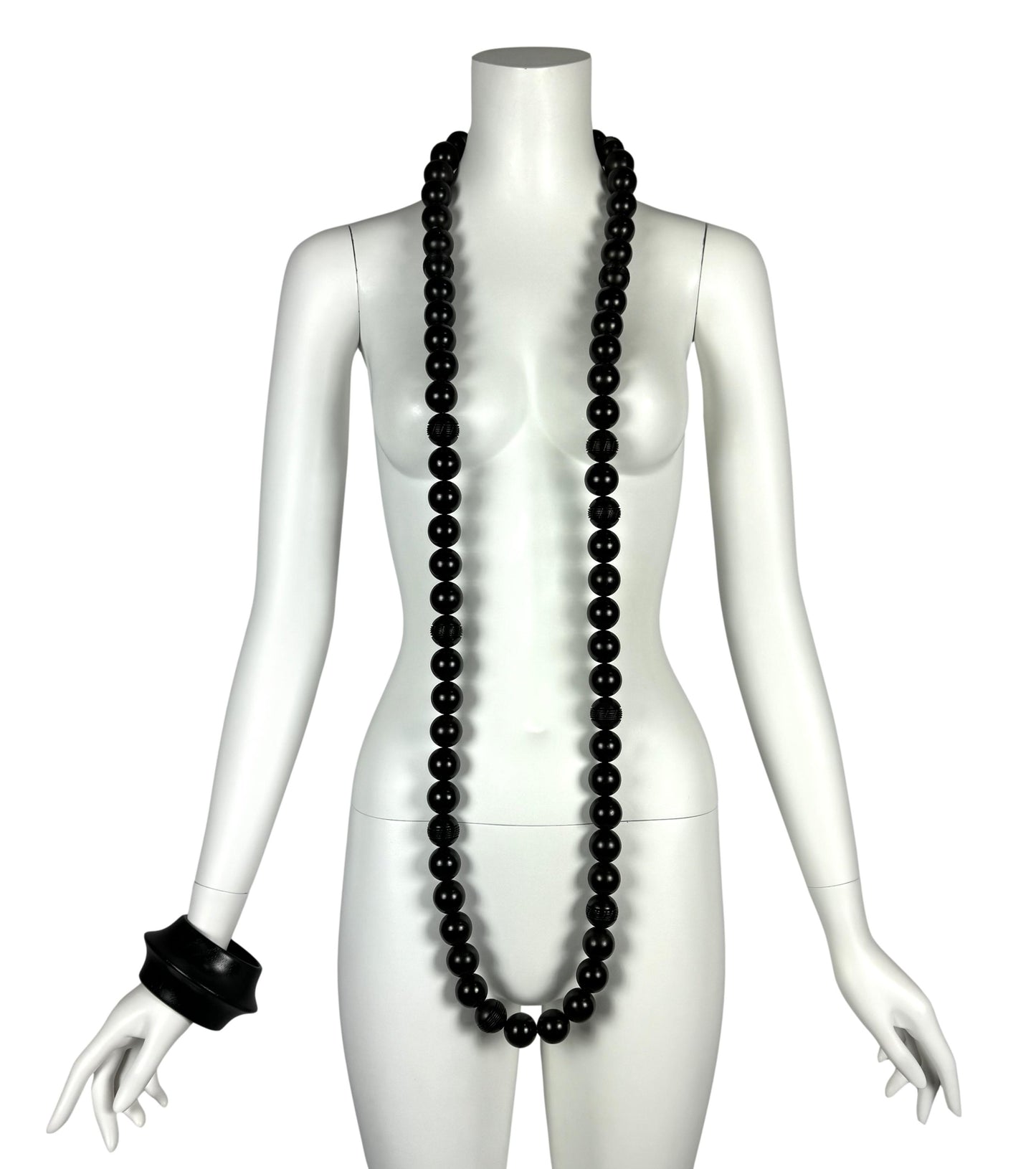 Vintage 1999 Christian Dior by John Galliano Large Ebony Wood Necklace & Wide Cuff Bracelet