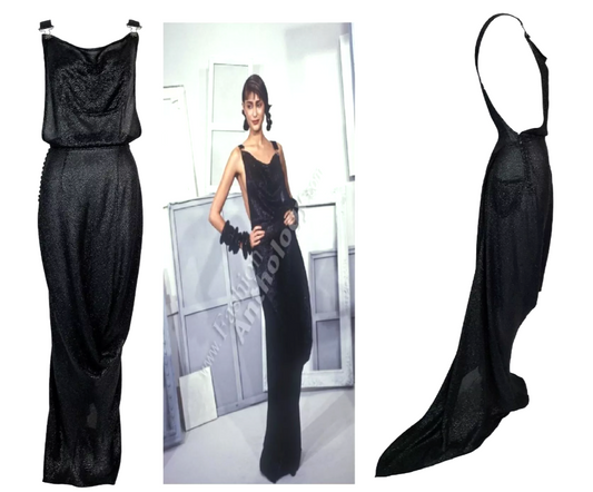 F/W 1999 Christian Dior by John Galliano Runway Sheer Glitter Black Suspender Dress