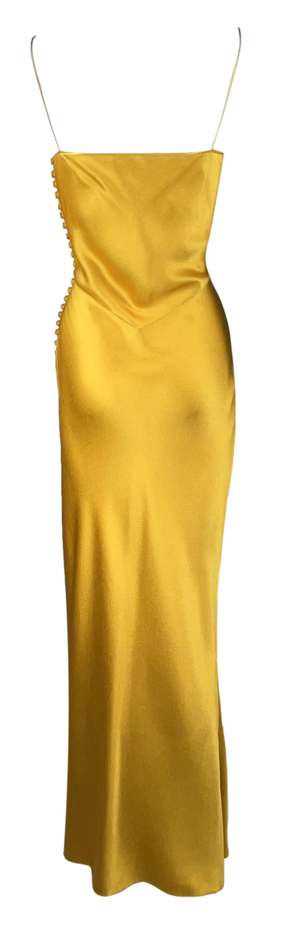 F/W 1999 Christian Dior by John Galliano Runway Gold Marigold Satin Maxi Slip Dress w High Slit