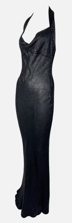 F/W 1999 Christian Dior by John Galliano Sheer Metallic Black Beaded Gown Dress