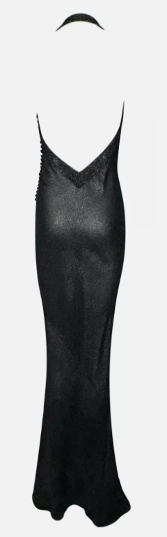 F/W 1999 Christian Dior by John Galliano Sheer Metallic Black Beaded Gown Dress