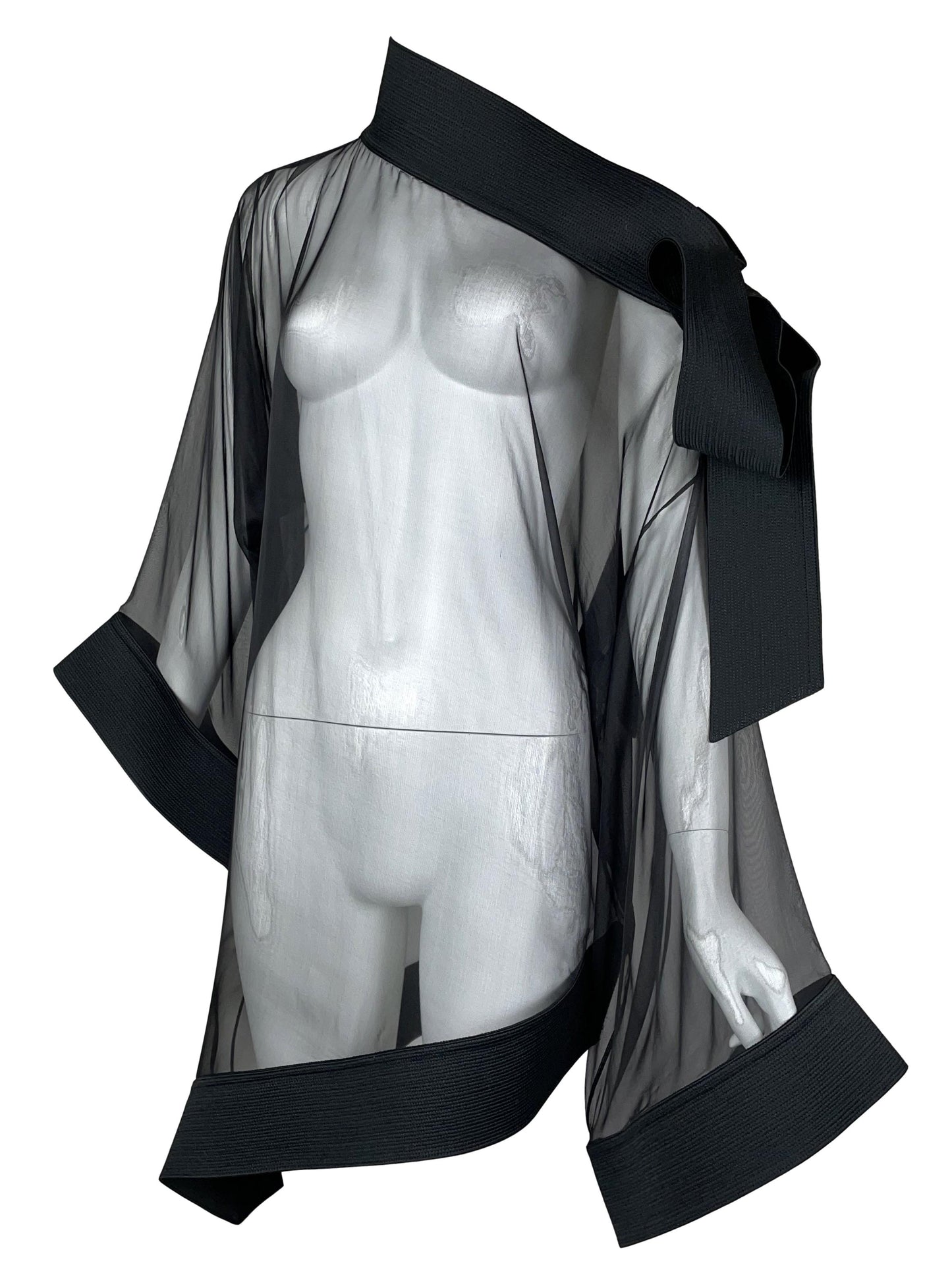 F/W 1999 Christian Dior by John Galliano Runway Sheer Black Large Bow Kimono Mini Dress