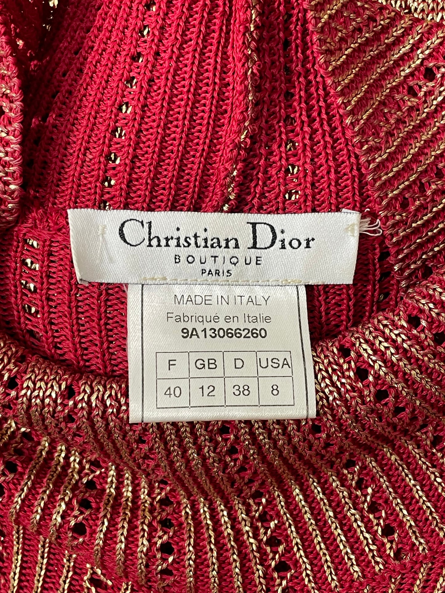 F/W 1999 Christian Dior by John Galliano Red & Gold Knit L/S Bodycon Maxi Dress