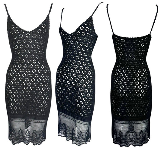 F/W 1999 Christian Dior x John Galliano Sheer Black Bodycon Fuzzy Knit Mini Dress