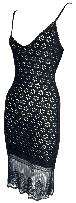 F/W 1999 Christian Dior x John Galliano Sheer Black Bodycon Fuzzy Knit Mini Dress