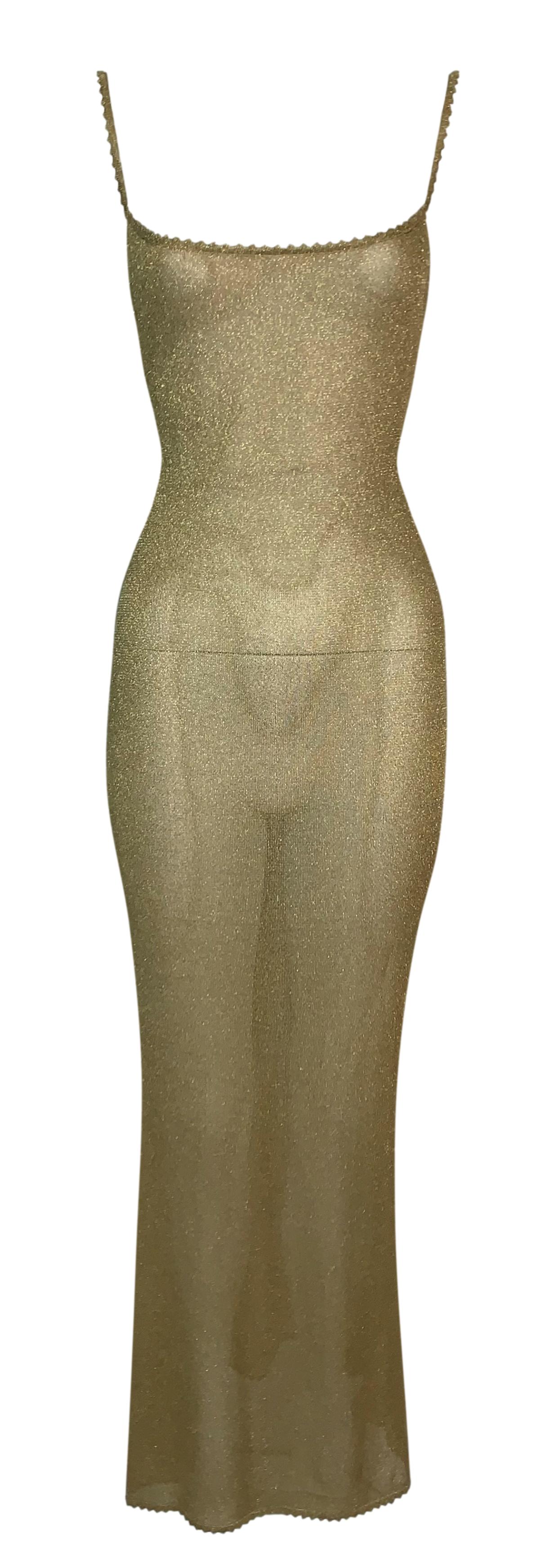 Vintage F/W 1999 Christian Dior by John Galliano Sheer Gold Knit Backless Mermaid Maxi Dress