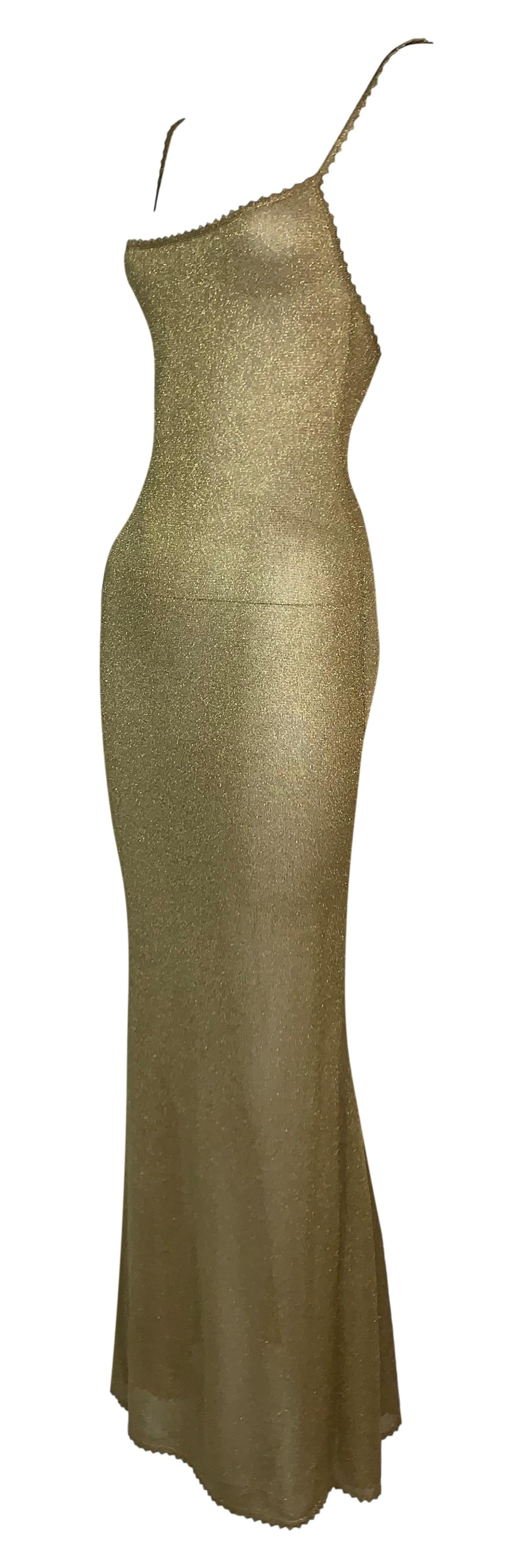 Vintage F/W 1999 Christian Dior by John Galliano Sheer Gold Knit Backless Mermaid Maxi Dress