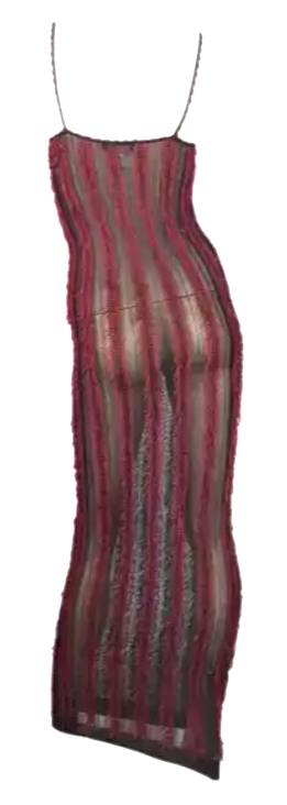 F/W 1999 Christian Dior by John Galliano Brown & Red Sheer Eyelash Fringe Bodycon Wiggle Maxi Dress