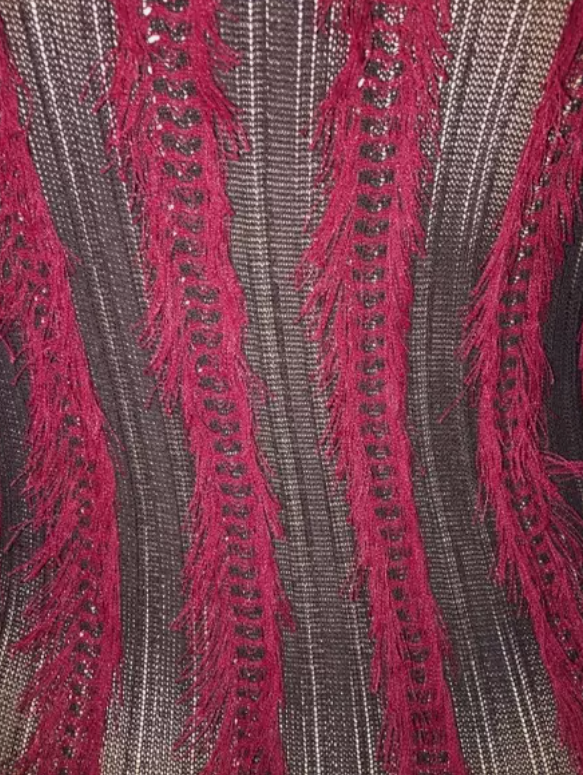F/W 1999 Christian Dior by John Galliano Brown & Red Sheer Eyelash Fringe Bodycon Wiggle Maxi Dress