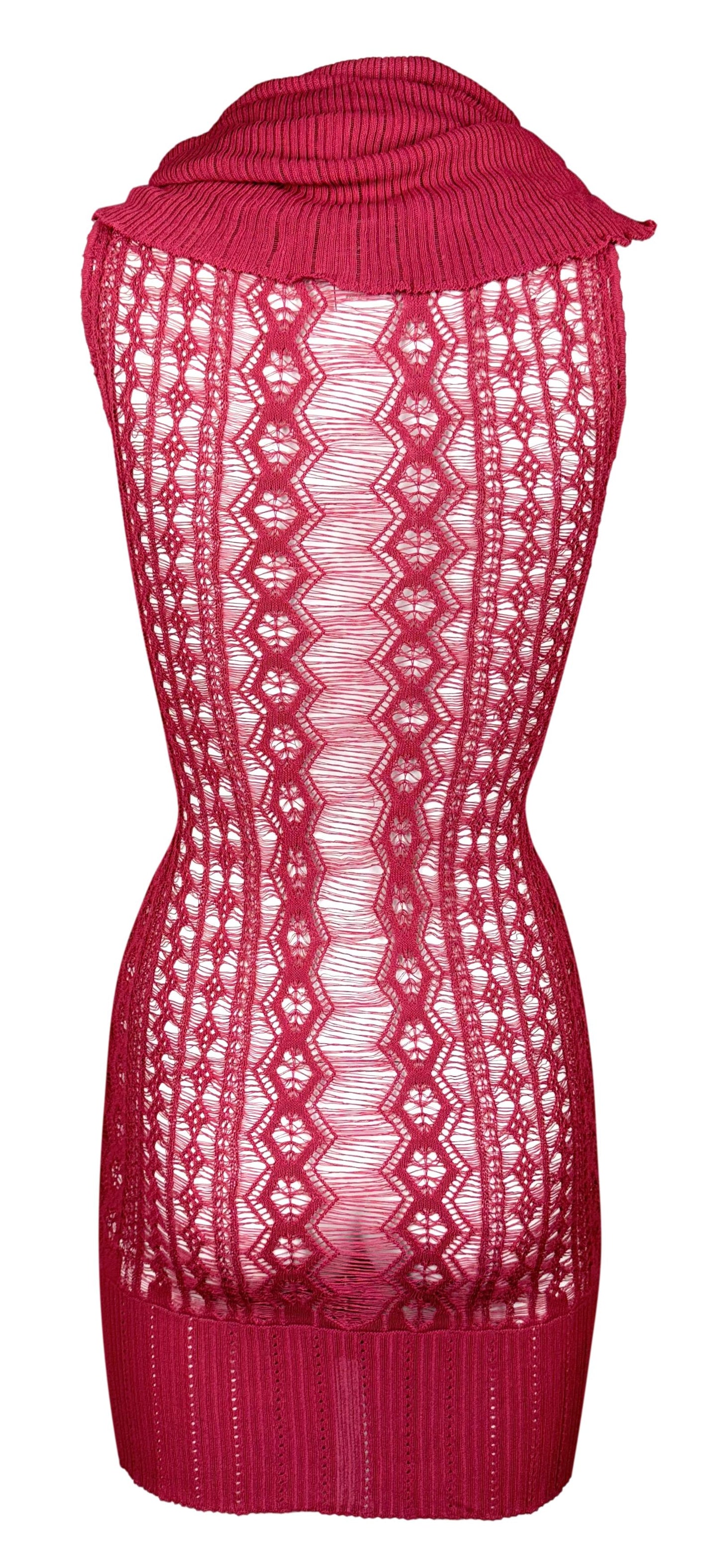 F/W 1999 Christian Dior by John Galliano Sheer Red Knit Bodycon Mini Dress