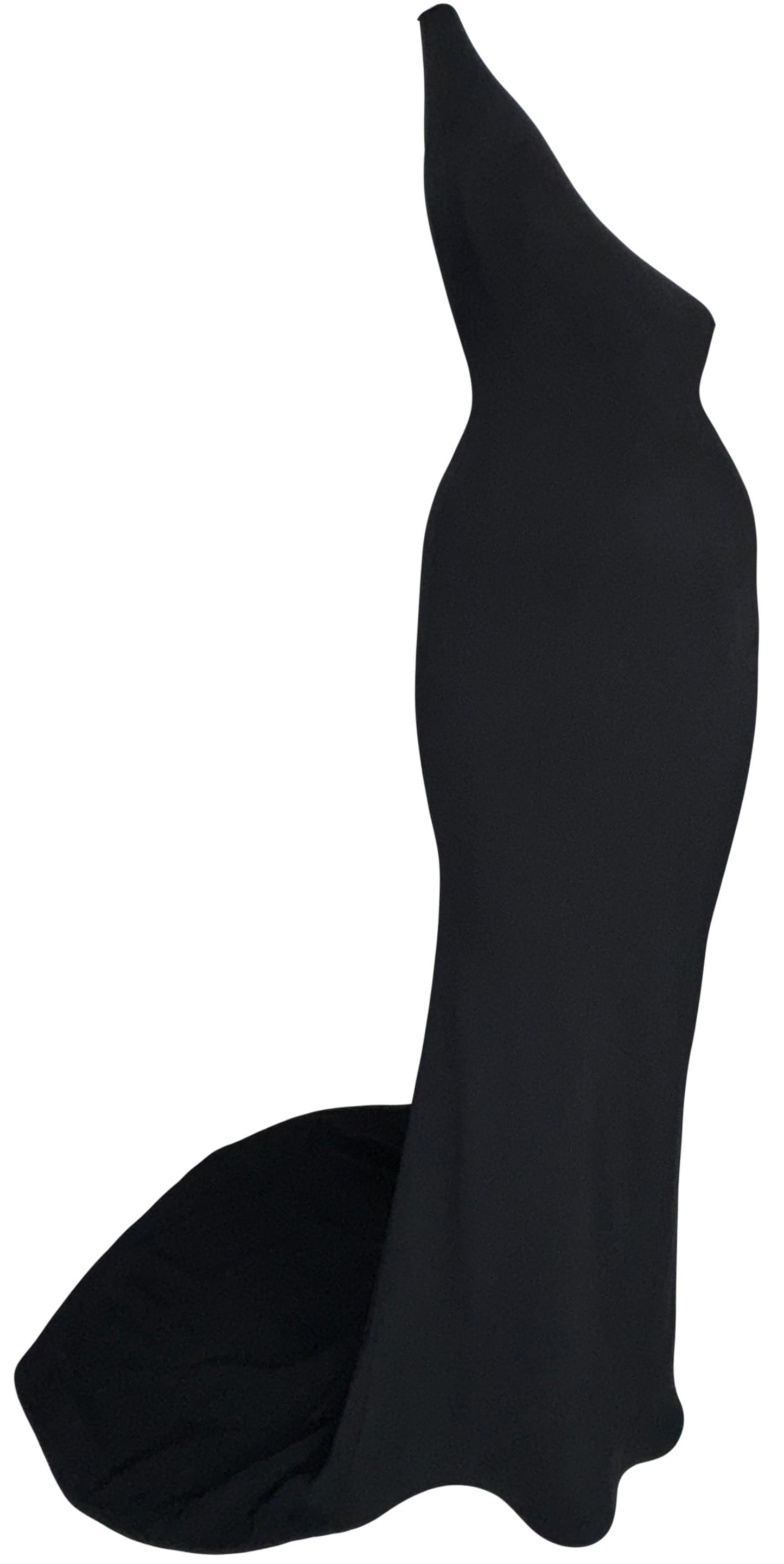 F/W 1999 Jean Paul Gaultier Haute Couture Runway One Shoulder Open Chest Black Mermaid Gown & Sheer Gold Embellished Mesh Bodysuit Set