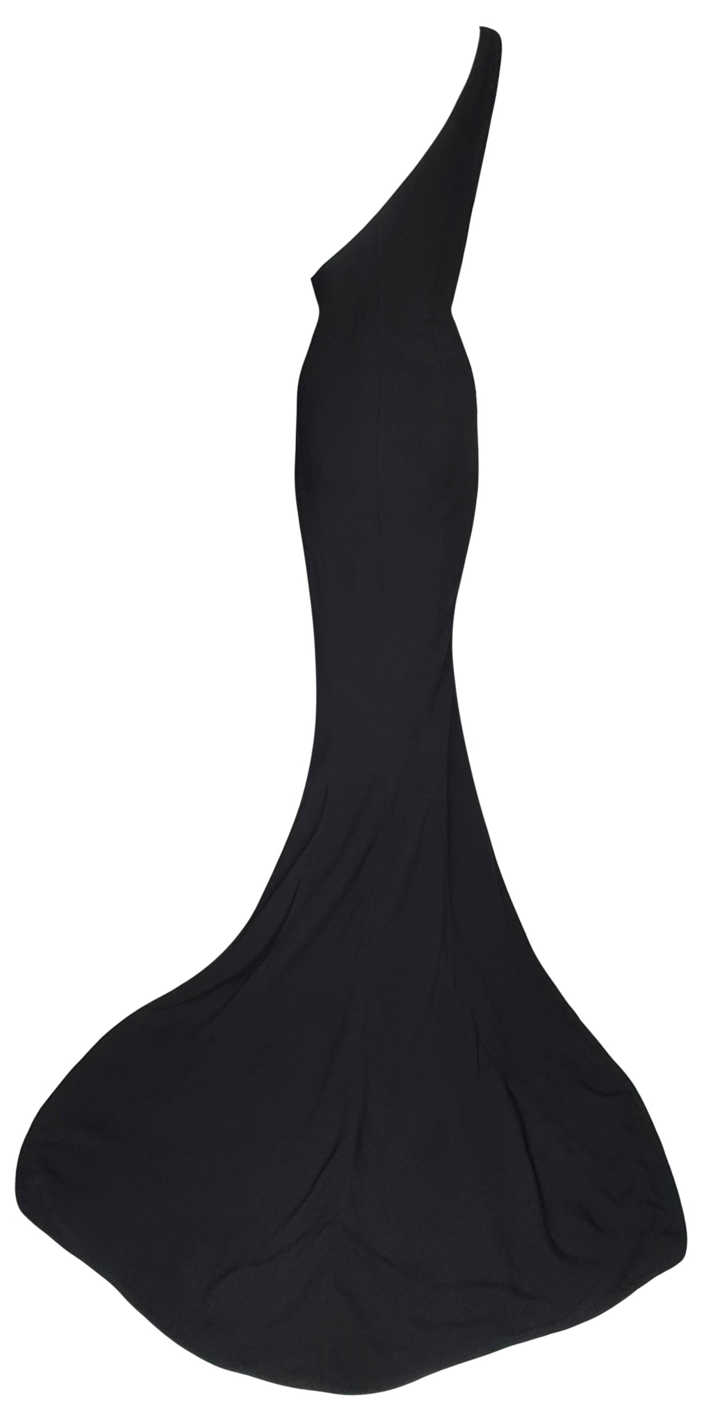 F/W 1999 Jean Paul Gaultier Haute Couture Runway One Shoulder Open Chest Black Mermaid Gown & Sheer Gold Embellished Mesh Bodysuit Set