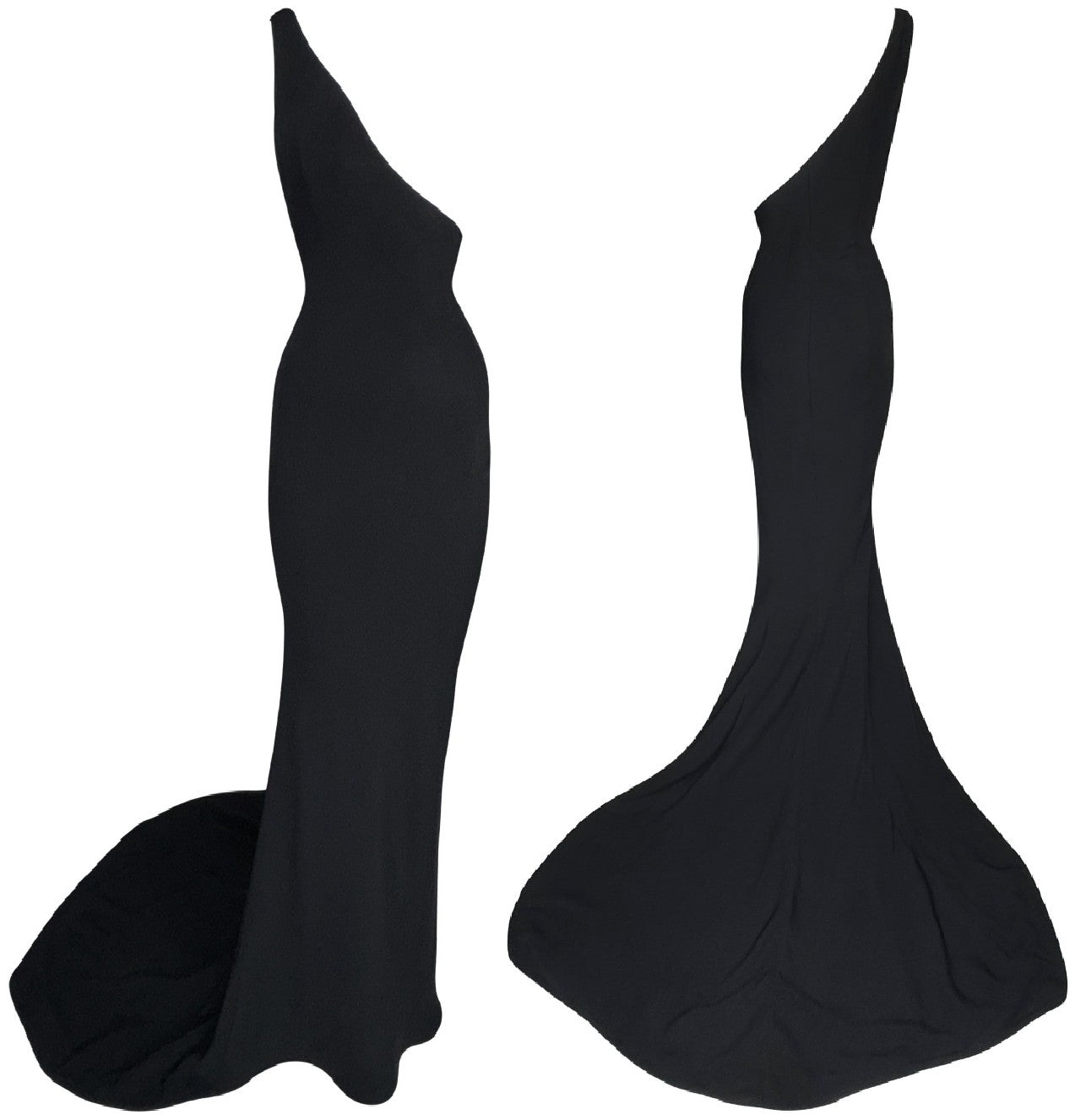 F/W 1999 Jean Paul Gaultier Haute Couture Runway One Shoulder Open Chest Black Mermaid Gown & Sheer Gold Embellished Mesh Bodysuit Set