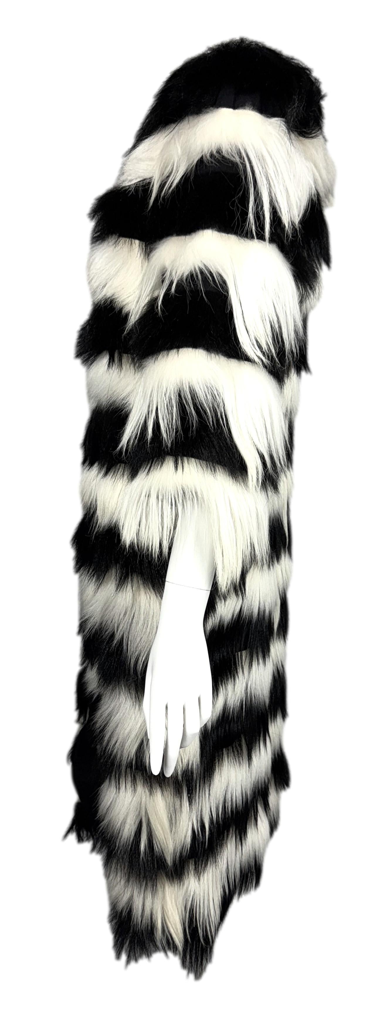 NWT F/W 1999 Dolce & Gabbana Runway Black & White Shaggy Fur Long Coat