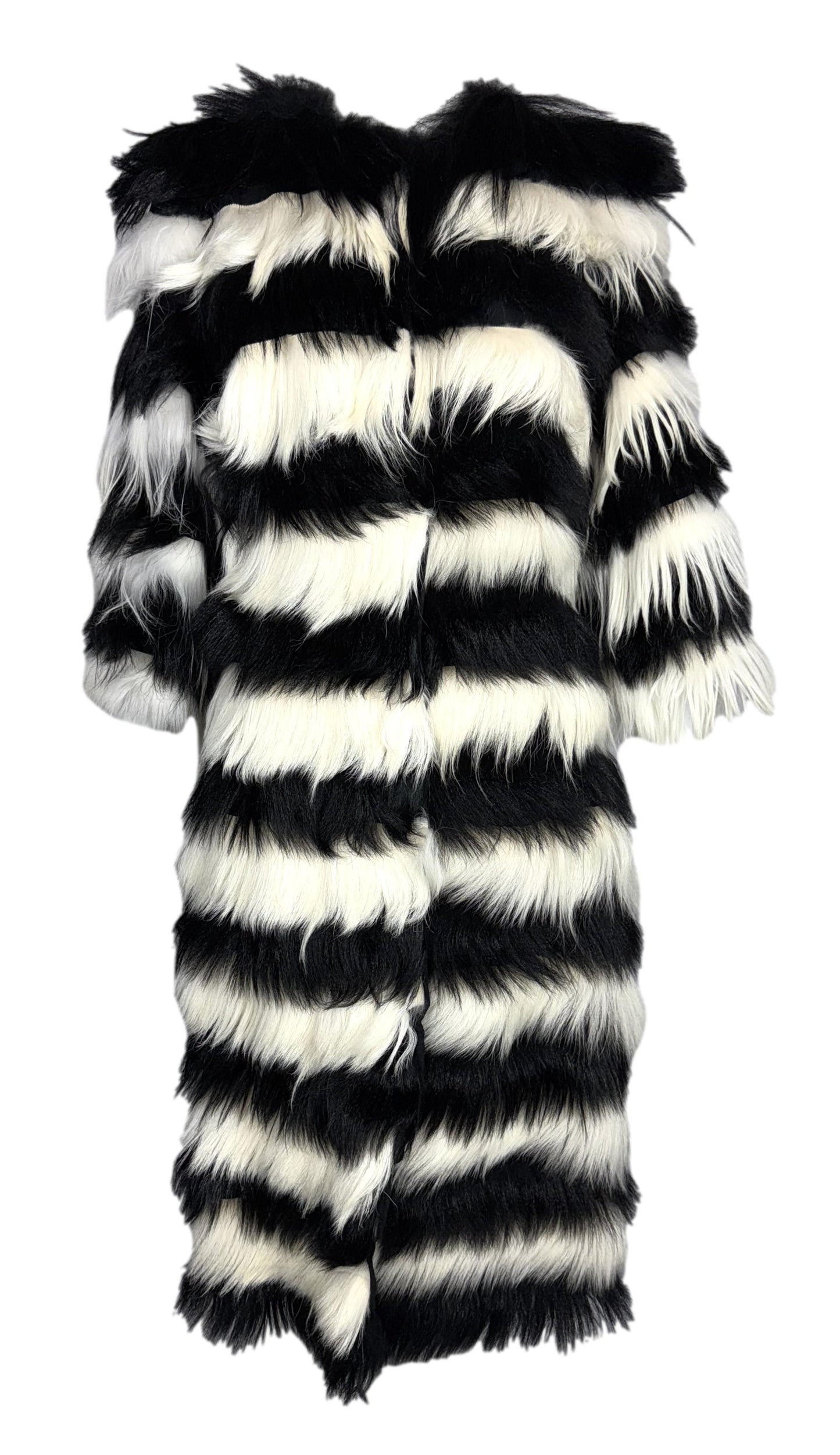 NWT F/W 1999 Dolce & Gabbana Runway Black & White Shaggy Fur Long Coat