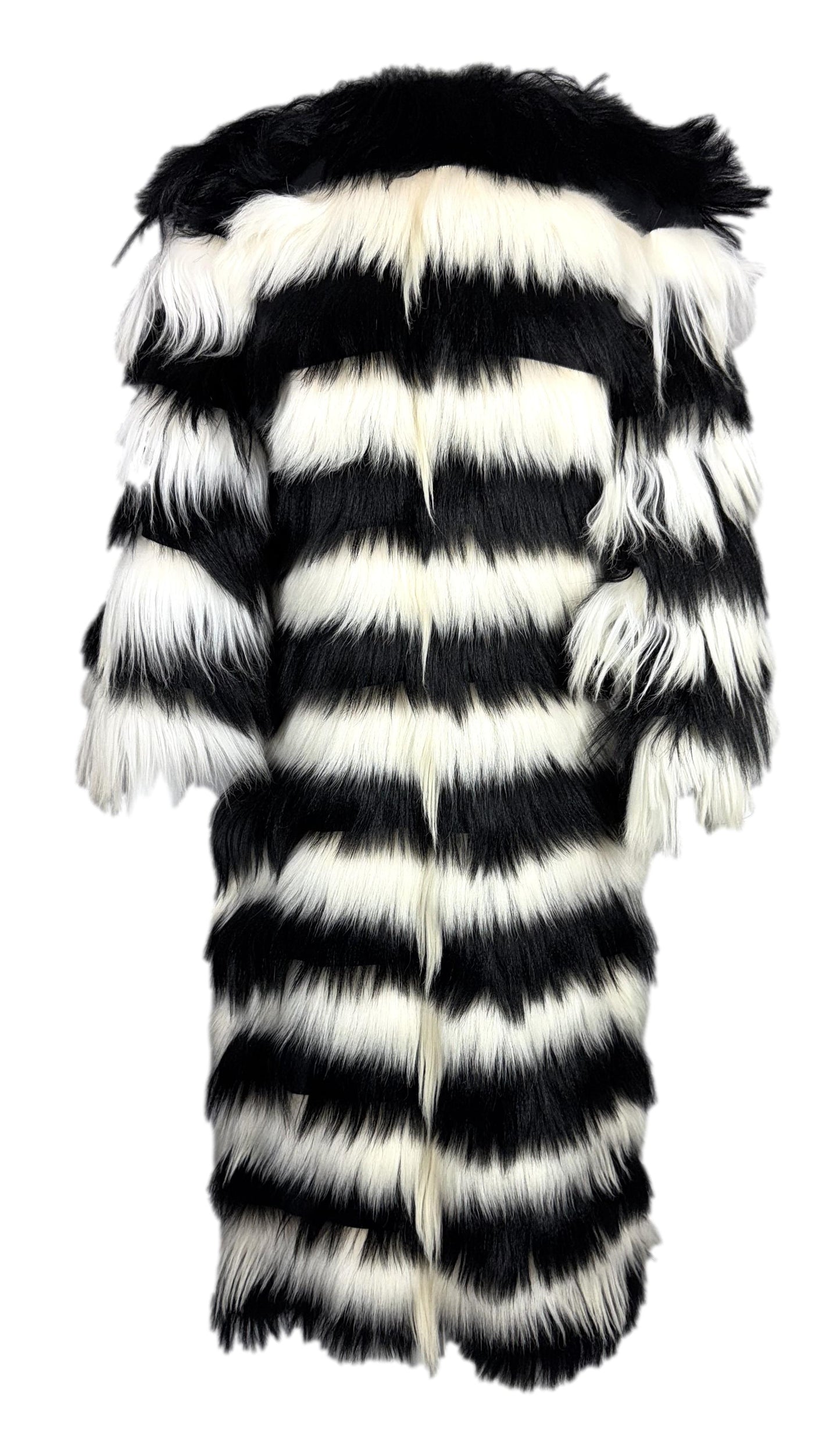 NWT F/W 1999 Dolce & Gabbana Runway Black & White Shaggy Fur Long Coat