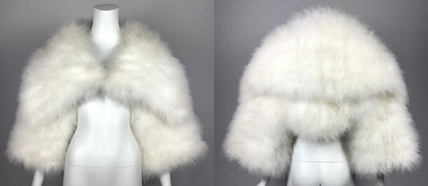 F/W 2000 John Galliano Runway White Feather Chubby Cropped Jacket