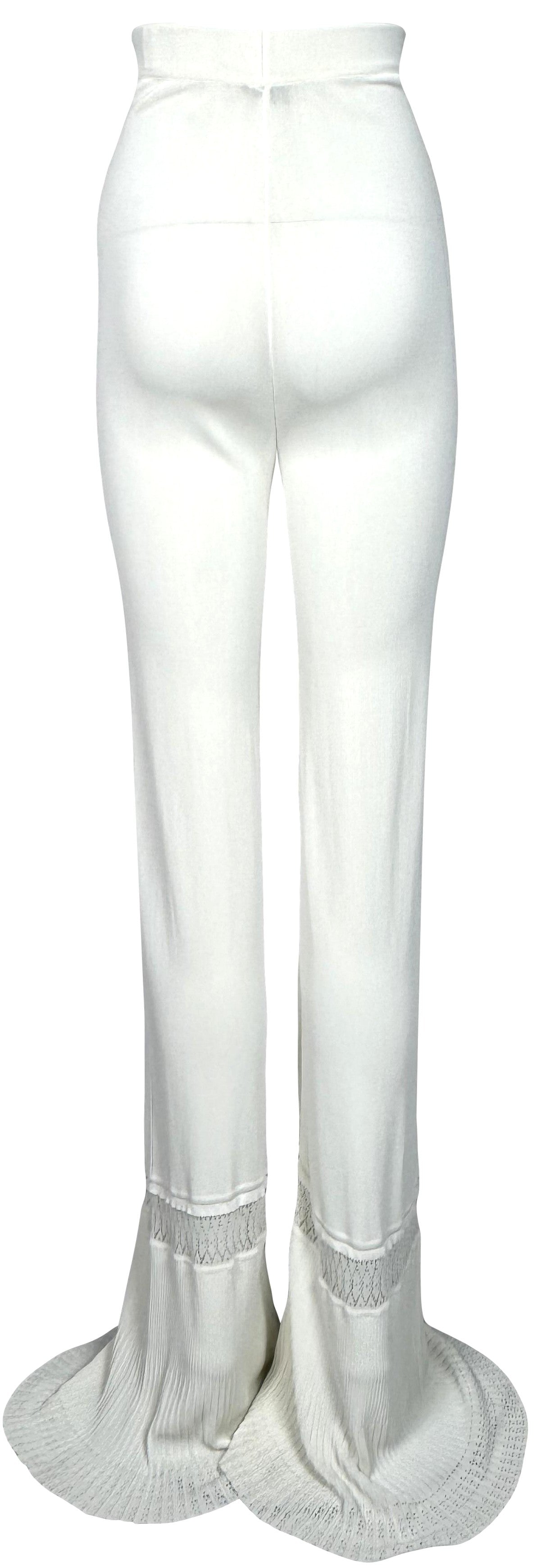 Resort 1998 Christian Dior x John Galliano Runway Sheer Ivory Knit Pin-Up High Waist Bodycon Flared Extra Long Legging Pants