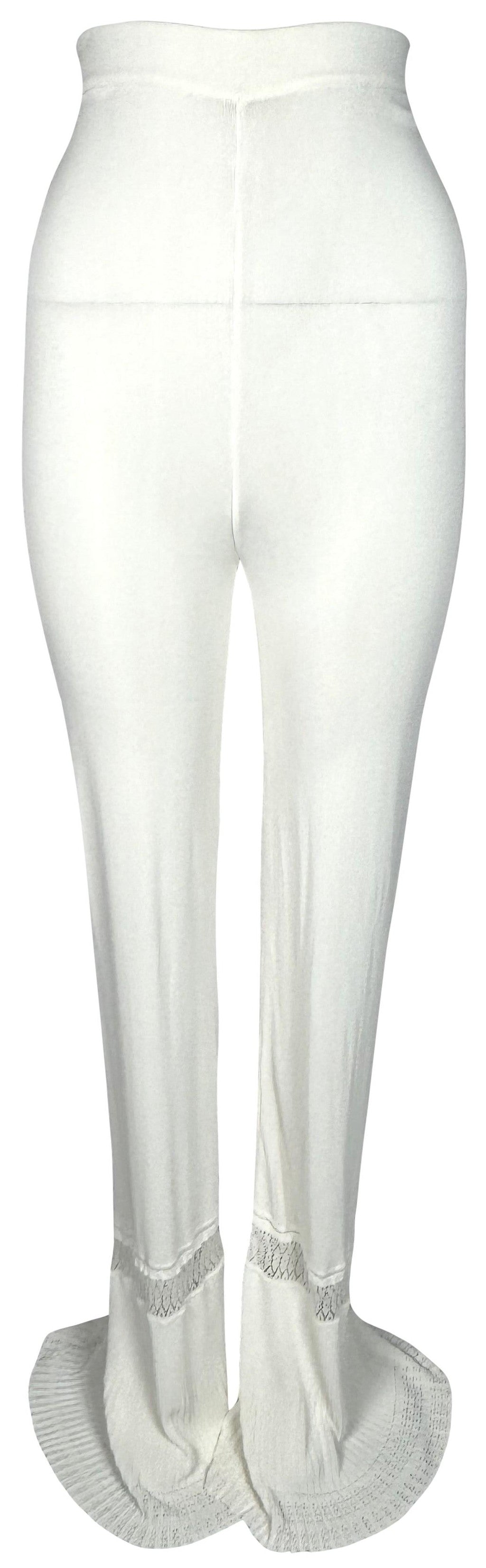 Resort 1998 Christian Dior x John Galliano Runway Sheer Ivory Knit Pin-Up High Waist Bodycon Flared Extra Long Legging Pants