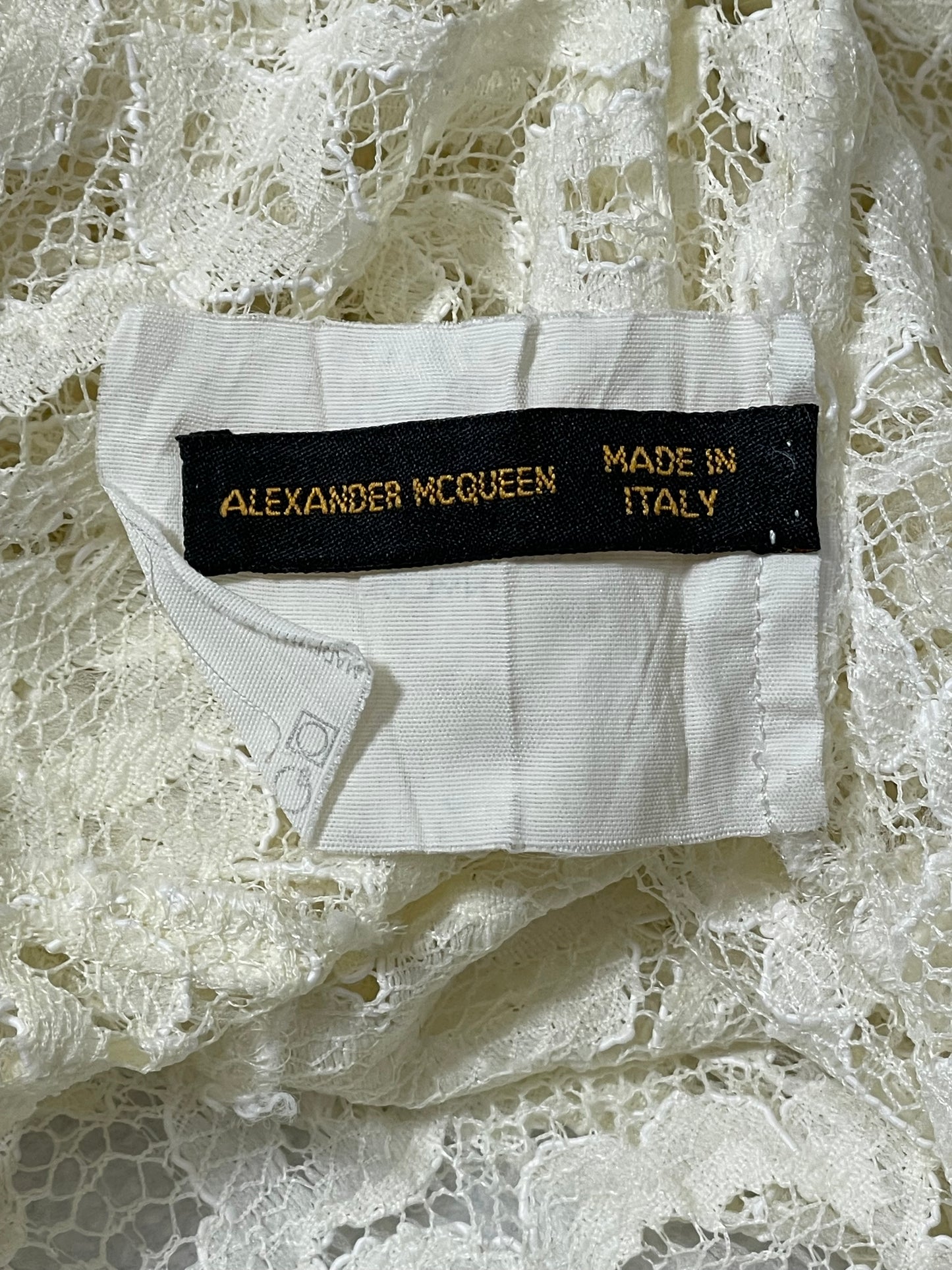 Vintage S/S 1999 Alexander McQueen Ivory Lace Halter Mini Dress