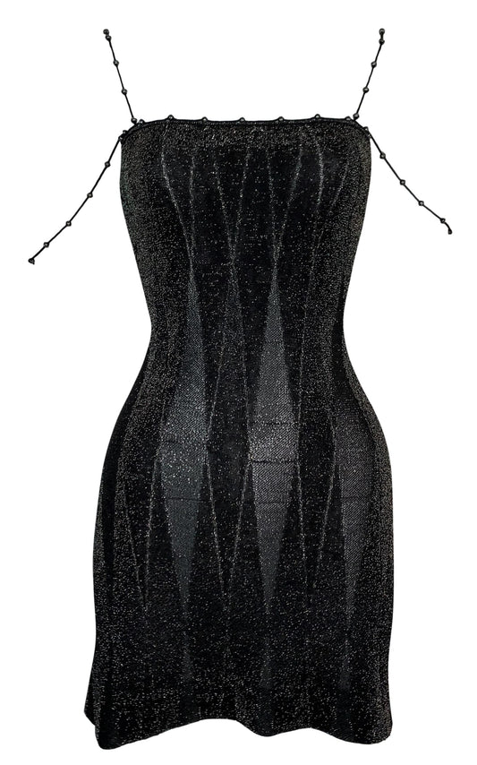 S/S 1999 Christian Dior by John Galliano Sheer Black & Gold Beaded Mini Dress