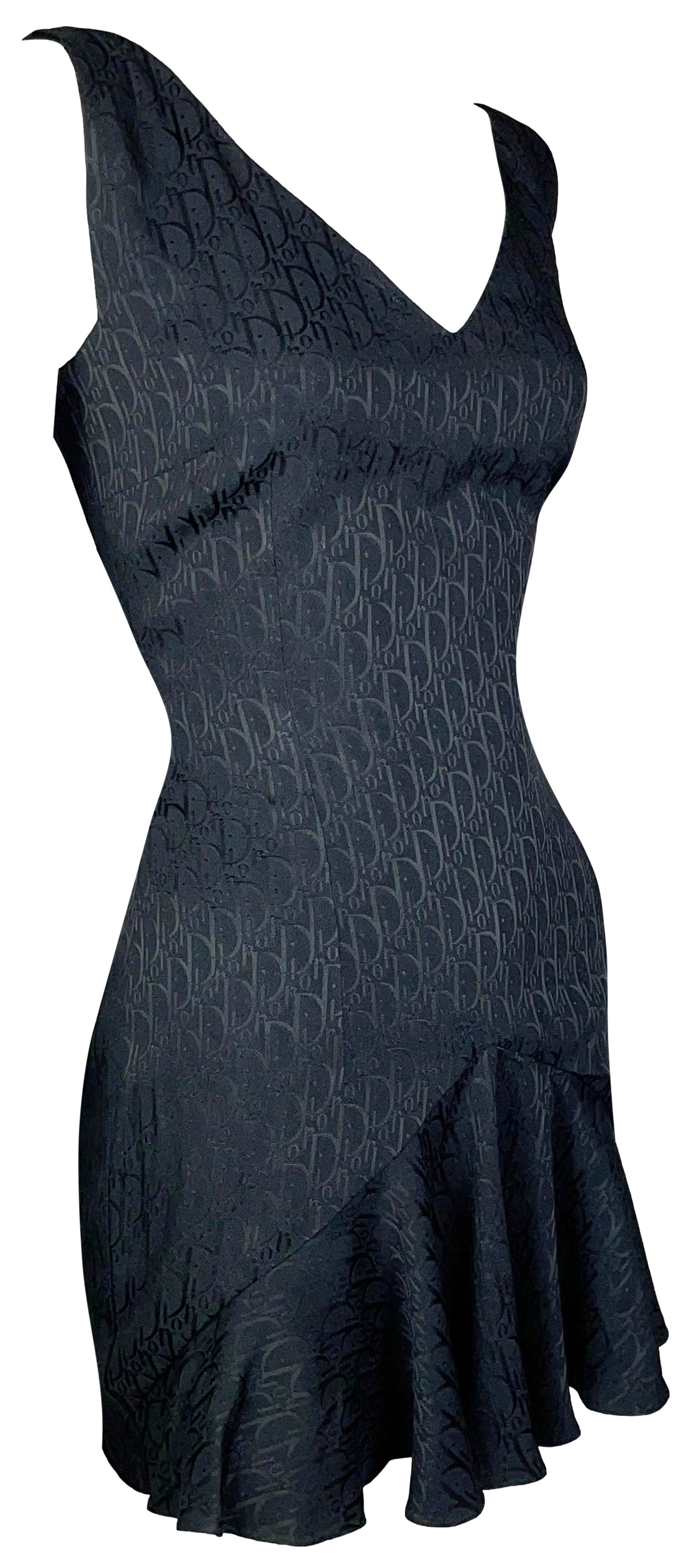 Vintage 1999 Christian Dior by John Galliano Black Logo Monogram Pleated Skater School Girl Mini Dress