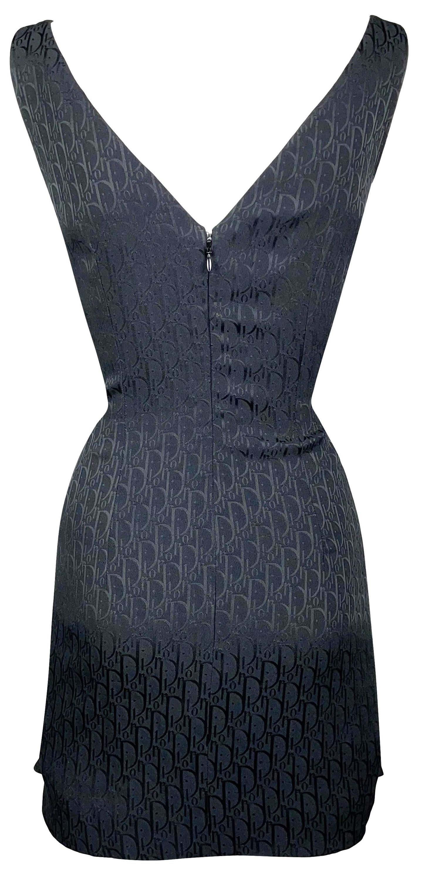 Vintage 1999 Christian Dior by John Galliano Black Logo Monogram Pleated Skater School Girl Mini Dress