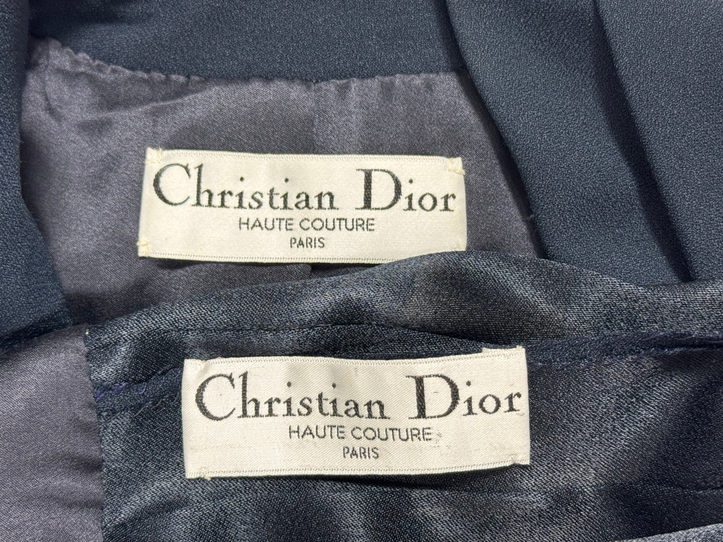 S/S 1999 Christian Dior by John Galliano HAUTE COUTURE 1940's Old Hollywood Vixen Navy Blue High Shoulder Jacket & Wide Leg Pant Suit