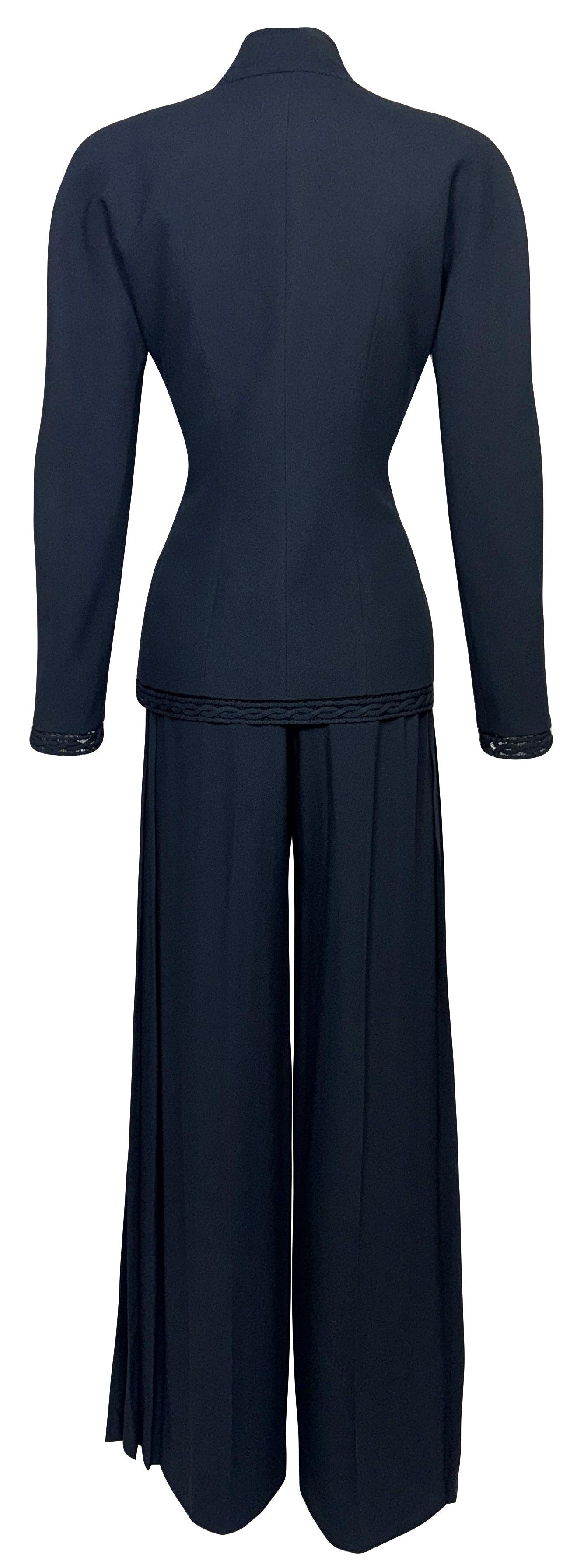 S/S 1999 Christian Dior by John Galliano HAUTE COUTURE 1940's Old Hollywood Vixen Navy Blue High Shoulder Jacket & Wide Leg Pant Suit
