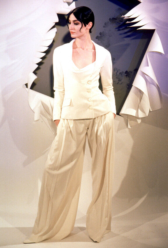 S/S 1999 Christian Dior by John Galliano HAUTE COUTURE 1940's Old Hollywood Vixen Navy Blue High Shoulder Jacket & Wide Leg Pant Suit